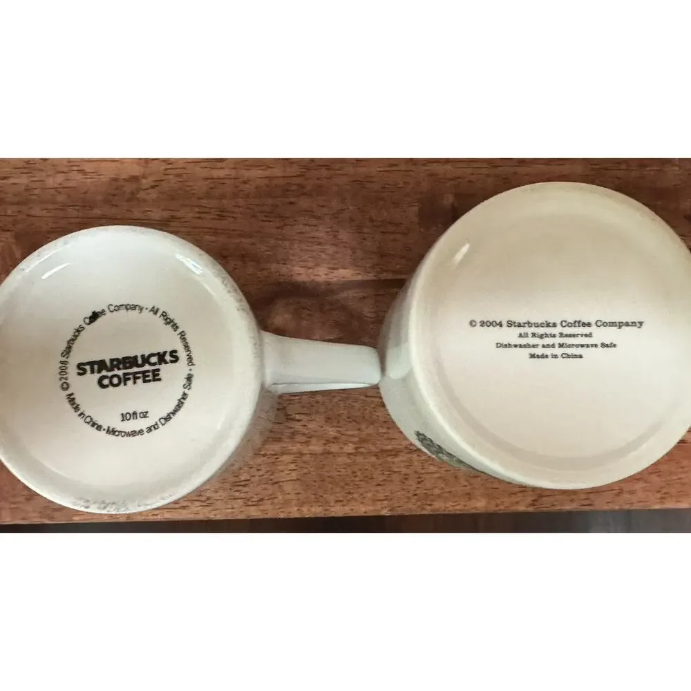 Two Starbucks White with Classic Mermaid 2006-2008 Coffee Cup Mugs 10oz & 12oz